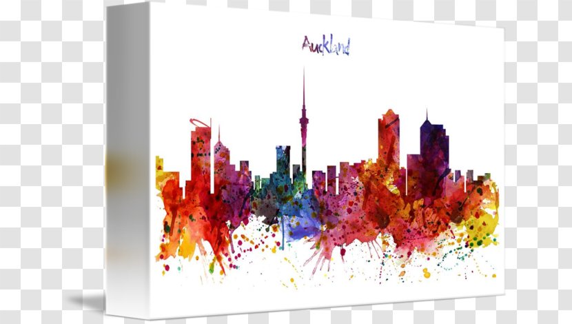 Skyline Auckland Watercolor Painting Art - Digital Transparent PNG