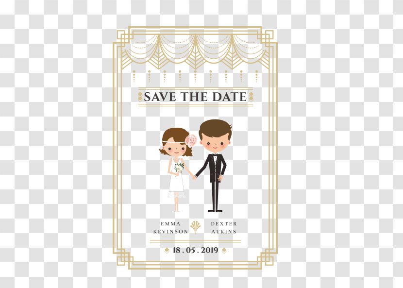 Wedding Cartoon Marriage - Bride - And Groom Invitation Card Vector Material Transparent PNG