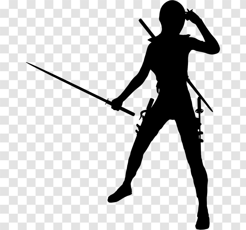 Silhouette Kunoichi Ninja Girls Clip Art - Black And White Transparent PNG