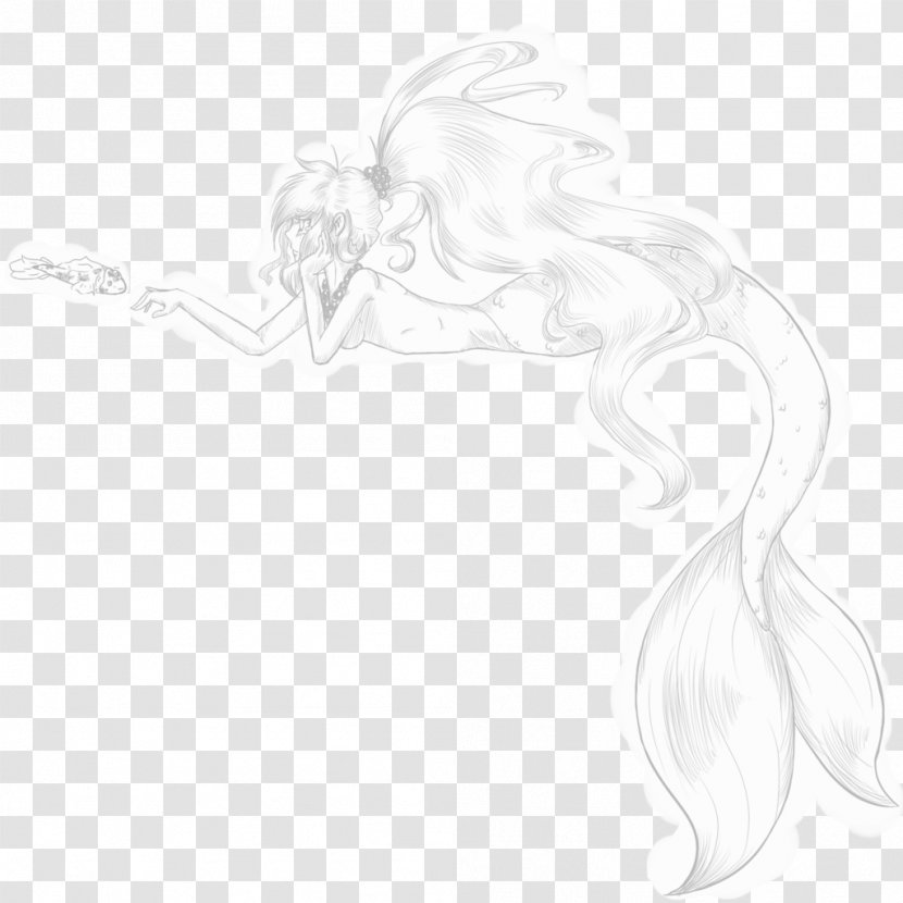 Drawing Monochrome Black And White Sketch - Artwork - Mermaid Tail Transparent PNG