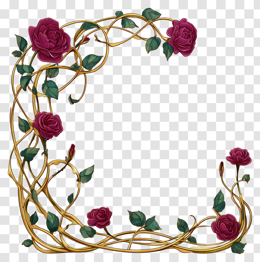 Elegant Gold Rose Corner Frame Transparent PNG