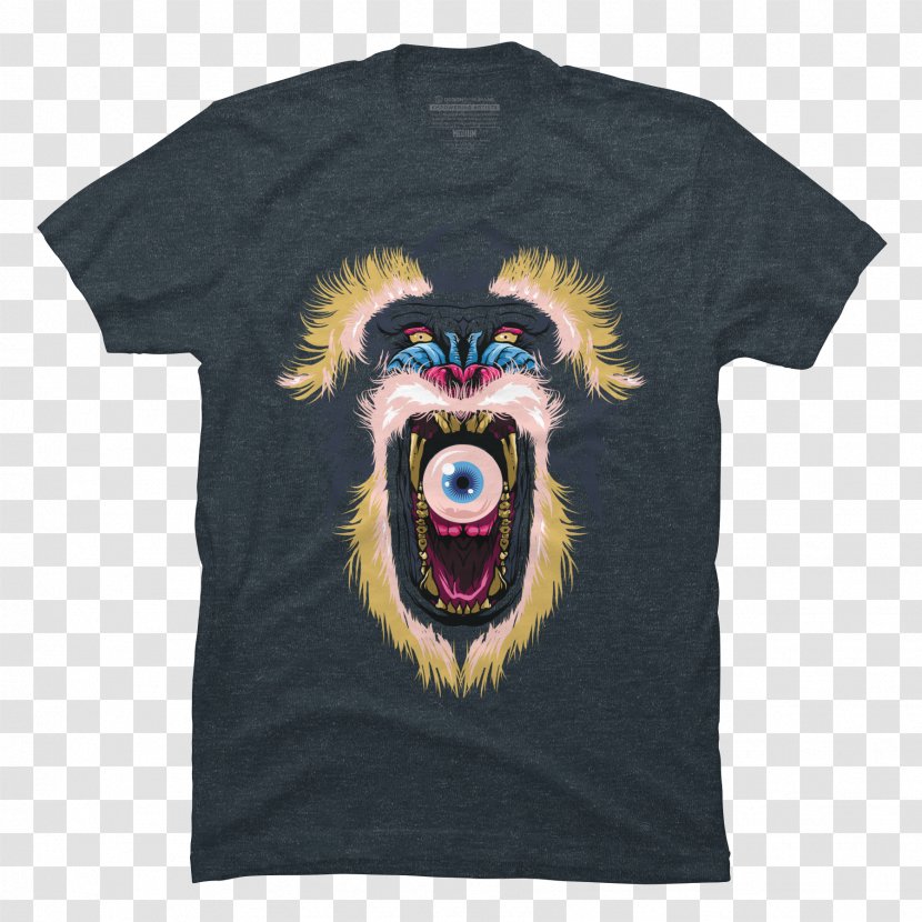 Printed T-shirt Hoodie Top - Crew Neck - Baboon Transparent PNG