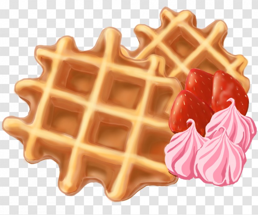 Ice Cream Belgian Waffle Illustration - Chocolate - Hand-painted Fruit Dessert Waffles Transparent PNG