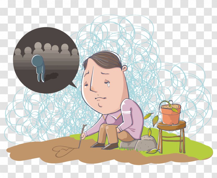 Cartoon Solitude Illustration - Frame - Vector Attention To Mental Health Illustrations Transparent PNG