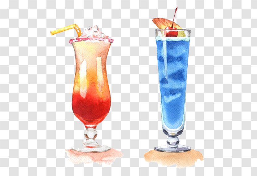 Cocktail Sea Breeze Singapore Sling Bay Mai Tai - Watercolor - Hand-painted Blue Transparent PNG