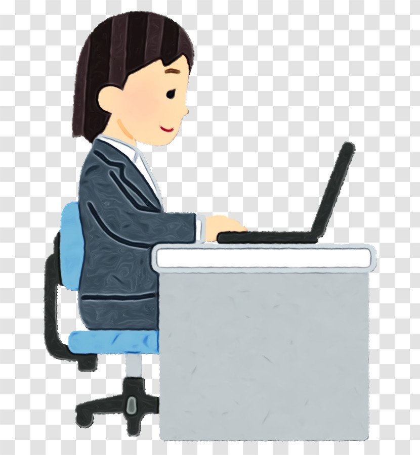 Cartoon Sitting Job Desk Furniture Transparent PNG