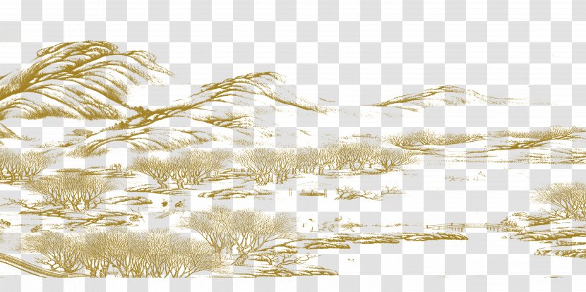 China Drawing Landscape Painting - Beige - Chinese Line Artwork Creative Transparent PNG