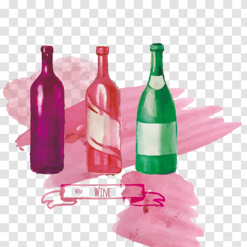 Bottle Drawing - Wine - Watercolor Bottles Transparent PNG