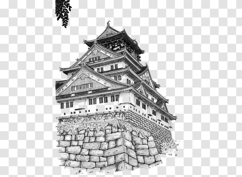 Osaka Castle Drawing Perspective Sketch - China Wind Building Transparent PNG