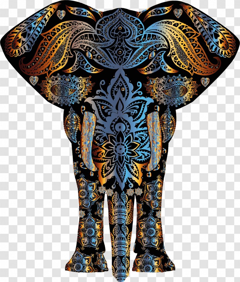 Elephant Gold Flower Pattern - Art Transparent PNG