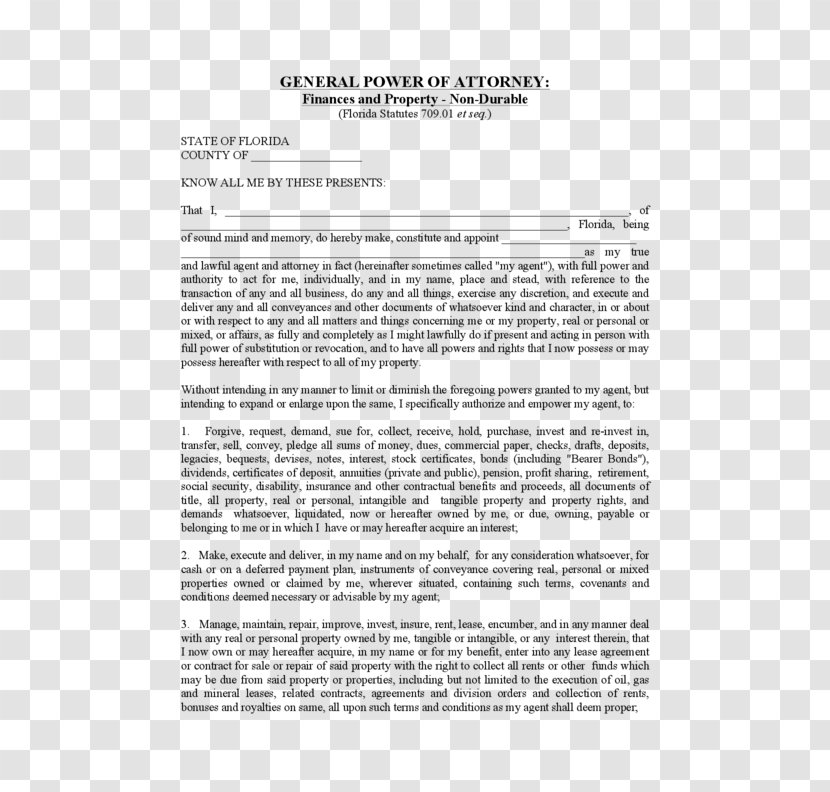 Power Of Attorney Florida Form Revocation Template Transparent PNG