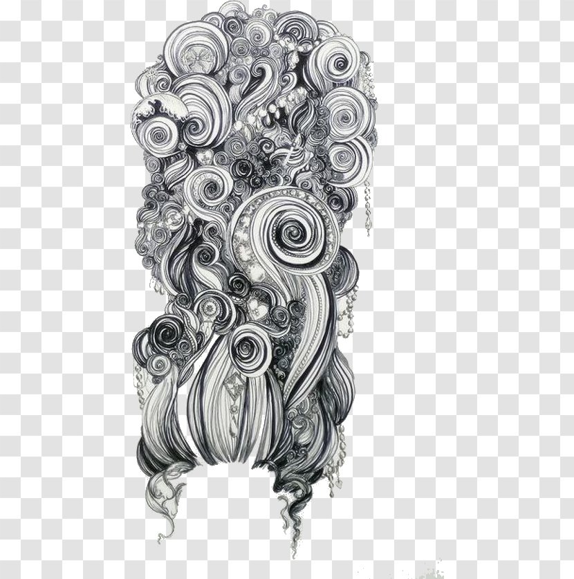 Zentangle Drawing Illustration Hairdresser Sketch - Black And White - Hair Transparent PNG