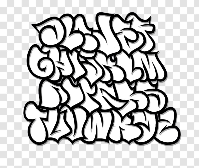 Alphabet Graffiti Lettering Clip Art - Black And White - Graphic Letters Of The Transparent PNG