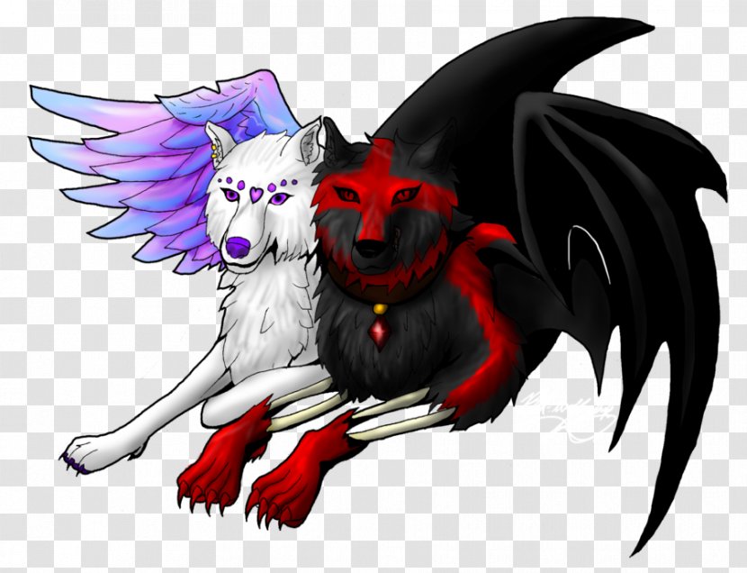 Gray Wolf Heaven Hell Red - Watercolor Painting Transparent PNG