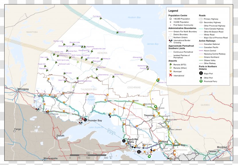 Northern Ontario Thunder Bay Road Map - Winter Transparent PNG