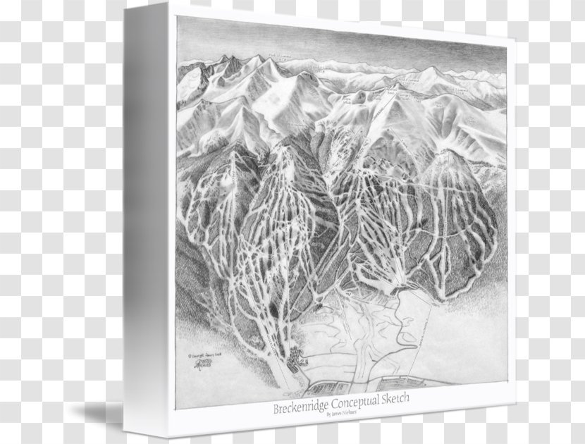 Breckenridge Ski Resort Trail Map Gallery Wrap Canvas Art - Black And White - Conceptual Transparent PNG