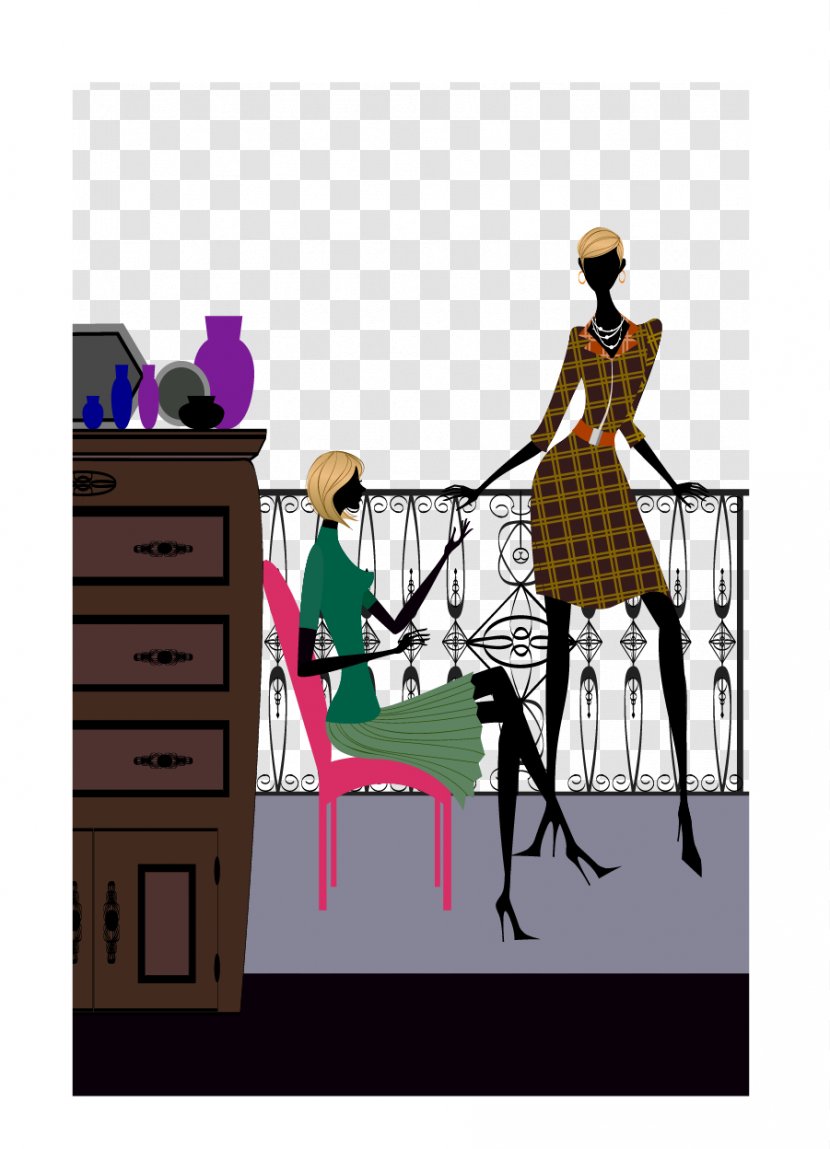 Stock Illustration Clip Art - Footage - Beauty Chatting On The Balcony Transparent PNG