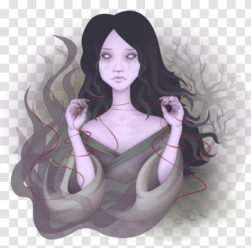 Illustration Black Hair Fiction Character - Watercolor - Yurei Transparent PNG