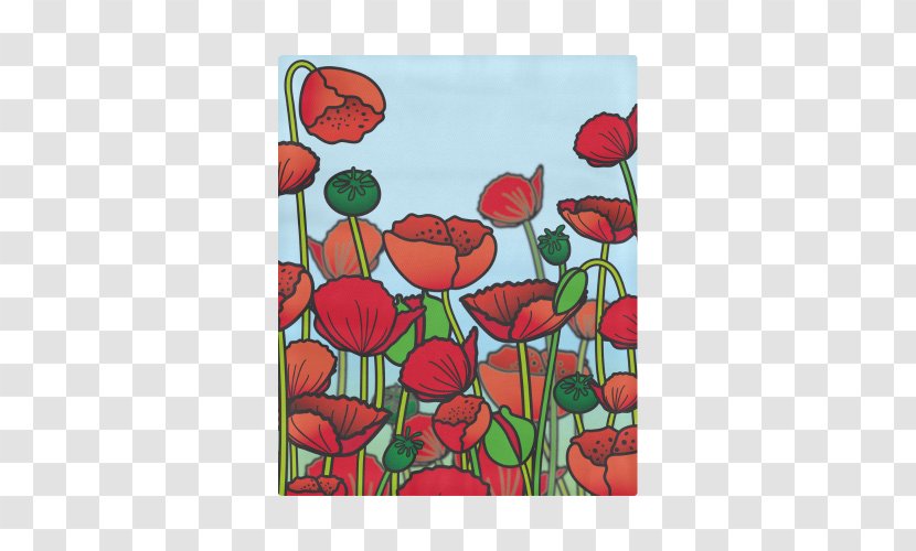 Poppy Floral Design Red Rectangle Blanket - All Over Print Transparent PNG