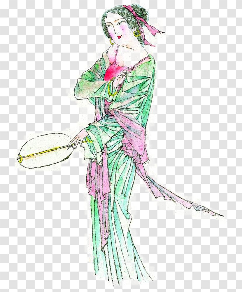 Tang Dynasty Ink Wash Painting Illustration - Costume Design - Elegant Woman Transparent PNG