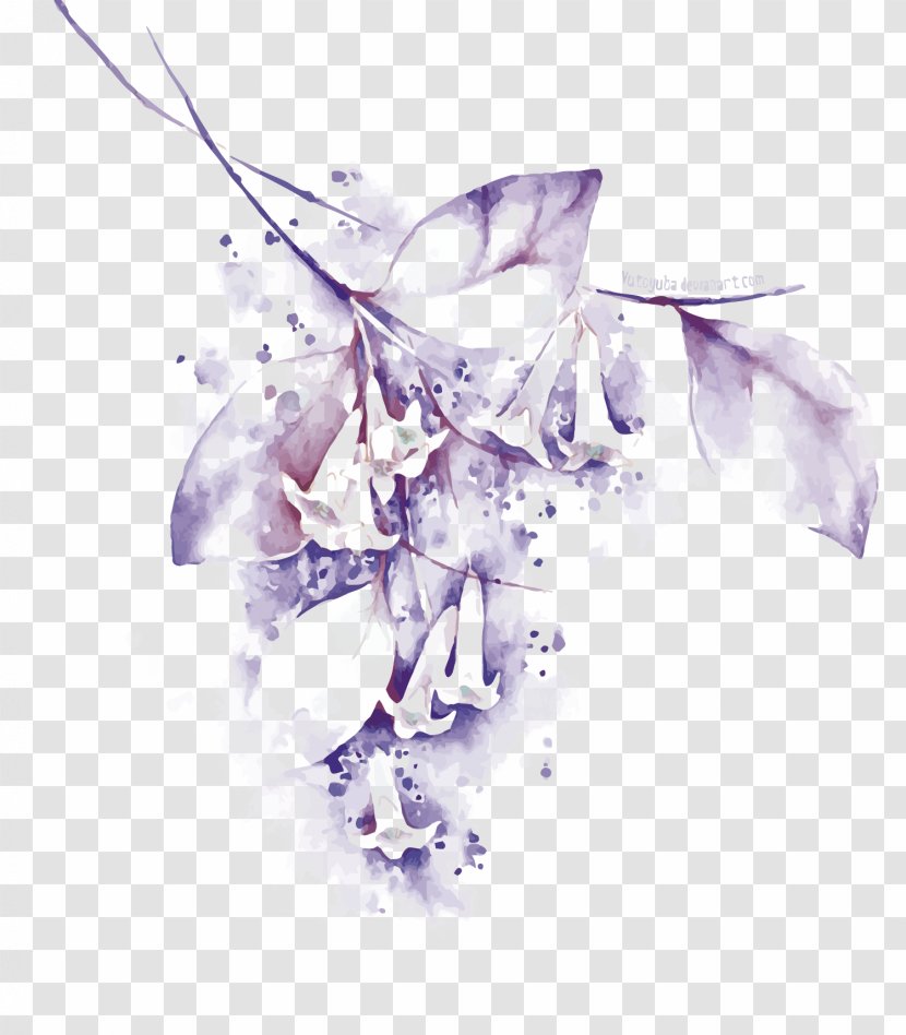 Watercolor Painting Drawing DeviantArt Flower - Silhouette - Vector Purple Trumpet Transparent PNG