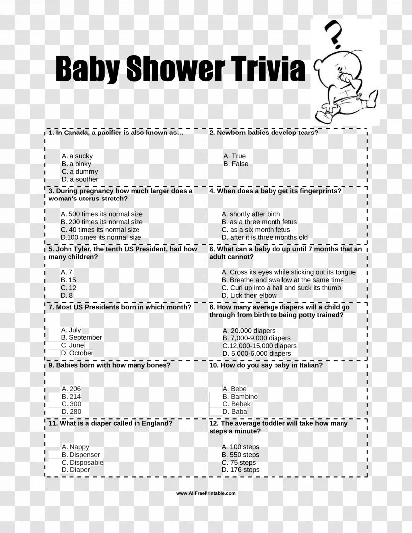 Baby Shower Trivia Game Party Gender Reveal - Area Transparent PNG