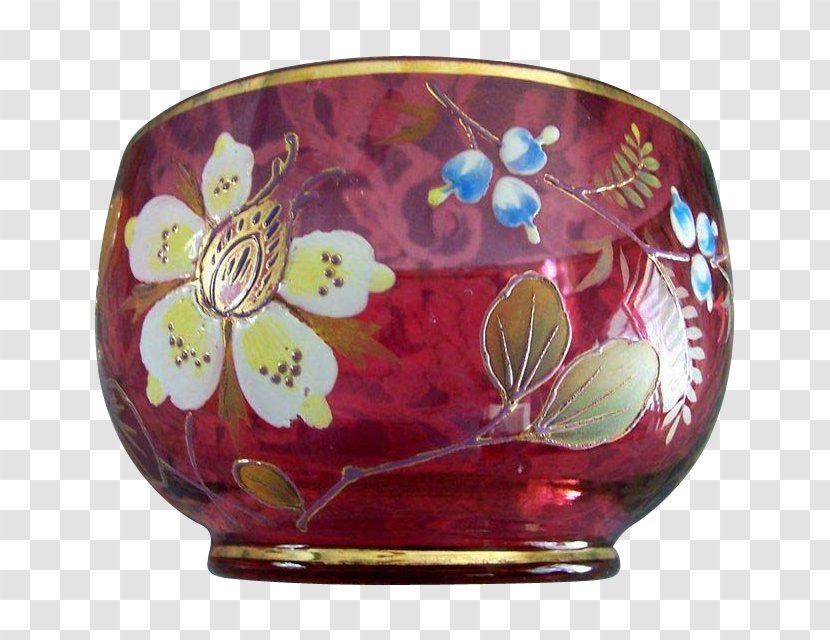 Platter Cranberry Glass Enamel Paint Gold - Flower - Sauce Transparent PNG