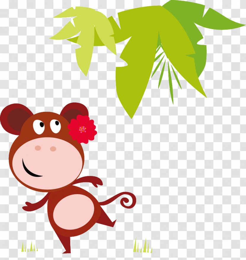 Hippopotamus Cartoon Illustration - Flower - Wearing Flowers Monkey Transparent PNG