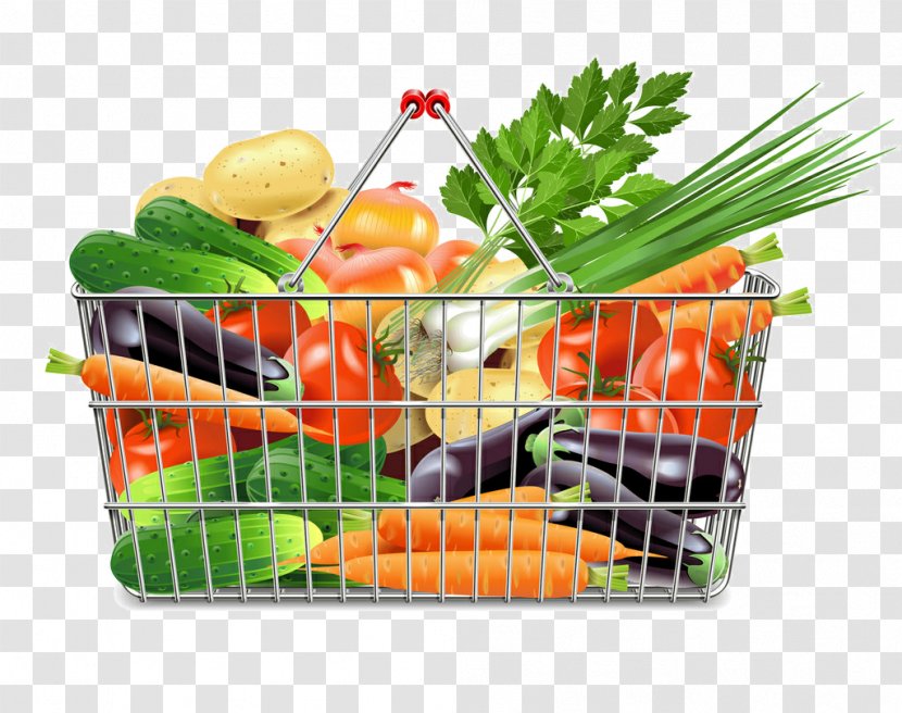 Supermarket Shopping Cart Clip Art - A Basket Of Vegetables Transparent PNG