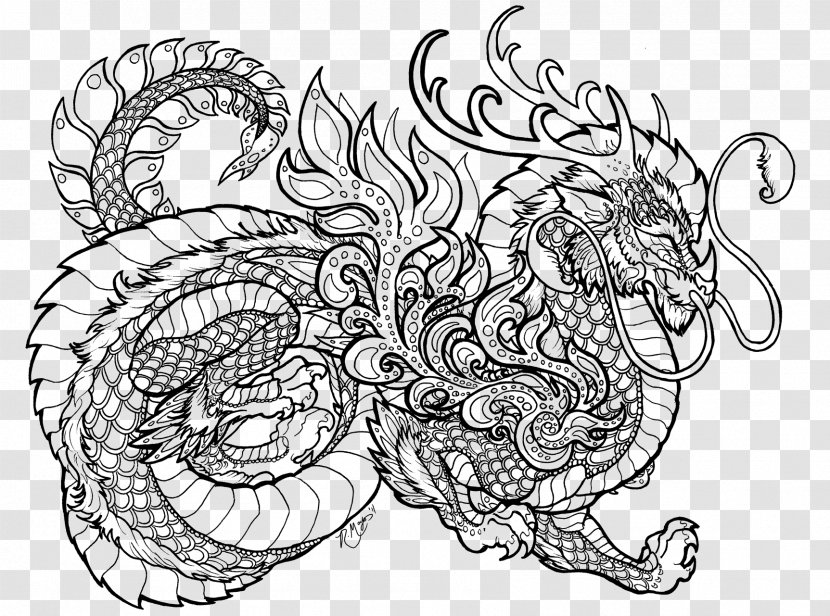 Coloring Book Mandala Chinese Dragon Child - Serpent Transparent PNG