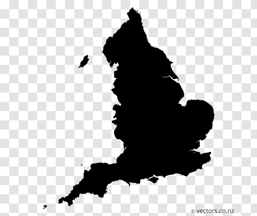 Blank Map Regions Of England - Monochrome - Vector Transparent PNG