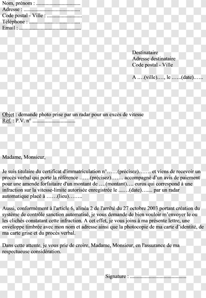 Document Text Résiliation Des Contrats En France Letter SFR - Carte Visite Transparent PNG