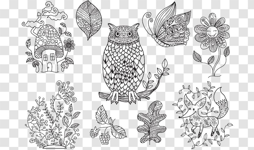 The Enchanted Forest Coloring Book Euclidean Vector Illustration - Owl Transparent PNG