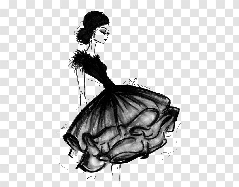 Fashion Illustration Drawing T-shirt Little Black Dress - Watercolor Transparent PNG