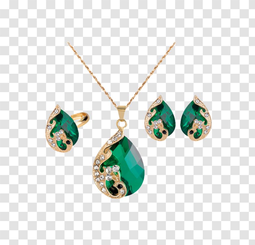 Earring Necklace Imitation Gemstones & Rhinestones Jewellery - Emerald Transparent PNG