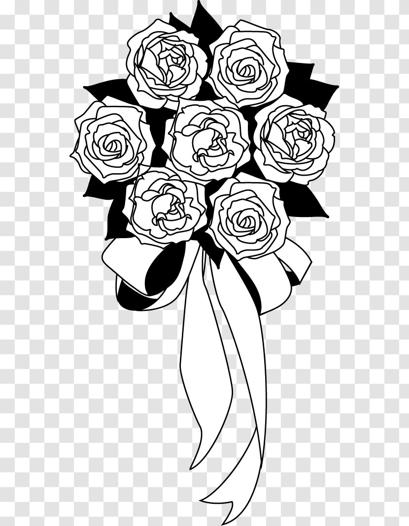 Floral Design Nosegay Black And White Clip Art - Line - Flower Transparent PNG