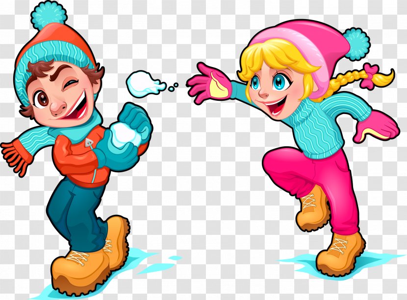 Cartoon Snow Play Illustration - Heart - Vector Hand Painted Snowball Fight Kids Transparent PNG