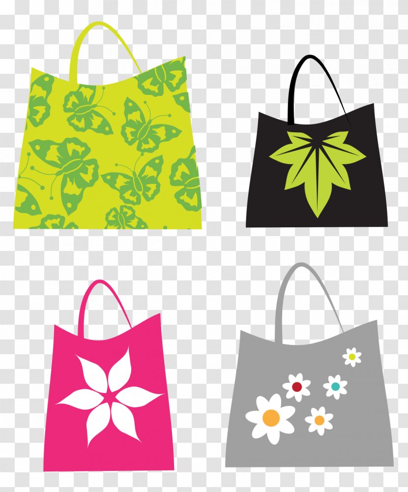 Shopping Bag Handbag Clip Art - Paper - Vector Flower Decoration Cartoon Transparent PNG
