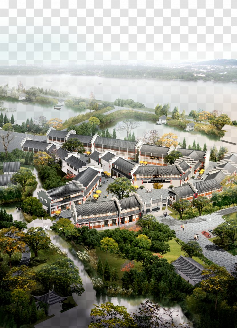 Architecture Landscape - Water Resources - River City Aerial View Vector Transparent PNG