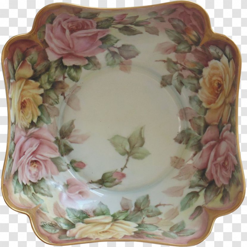 Porcelain Flowerpot - Platter - Hand Painted Vintage Transparent PNG