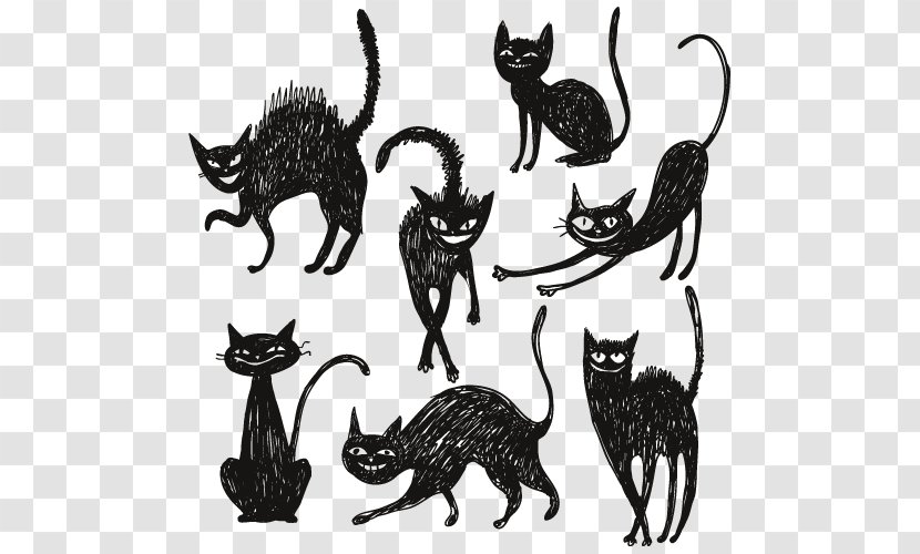 Halloween Drawing Royalty-free Illustration - Black Cat Artwork Collection Creative Transparent PNG