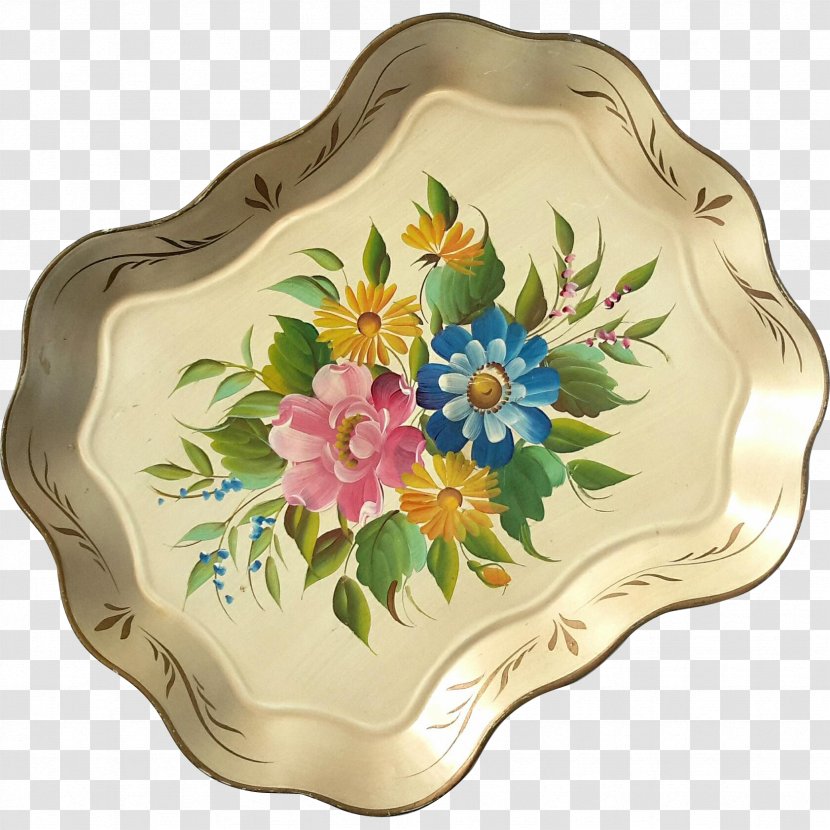 Tableware Platter Flower Ceramic Plate - Hand-painted Floral Material Transparent PNG
