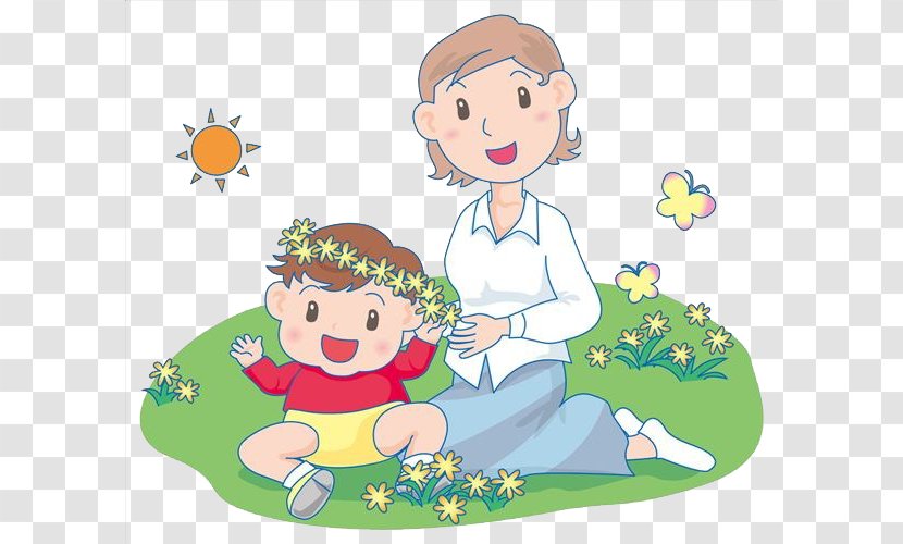 Mother's Day Clip Art - Recreation - Mother And Baby Sitting On The Lawn Transparent PNG
