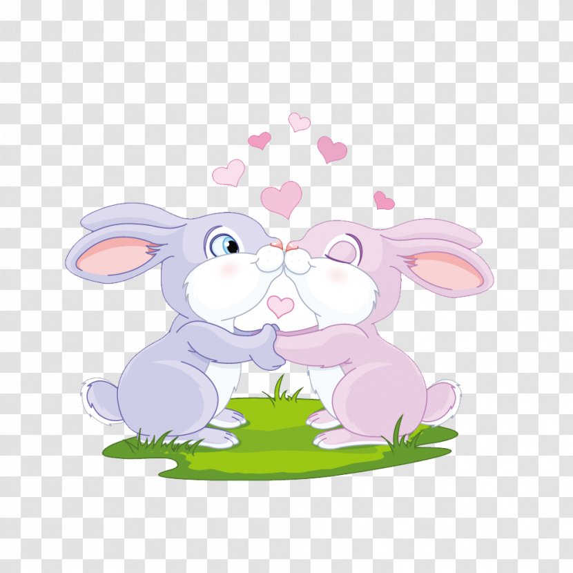 Rabbit Love Cartoon Clip Art - Pink - Couple Bunny Transparent PNG