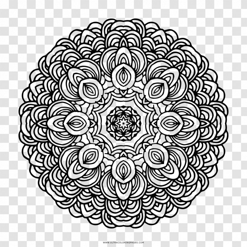 Mandala Drawing Coloring Book Royalty-free - Black And White - Bohemian Flowers Transparent PNG