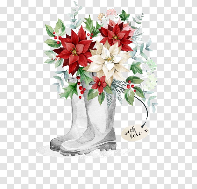 Christmas Card Gift Clip Art - Plant - Hand-painted Boots Safflower Transparent PNG