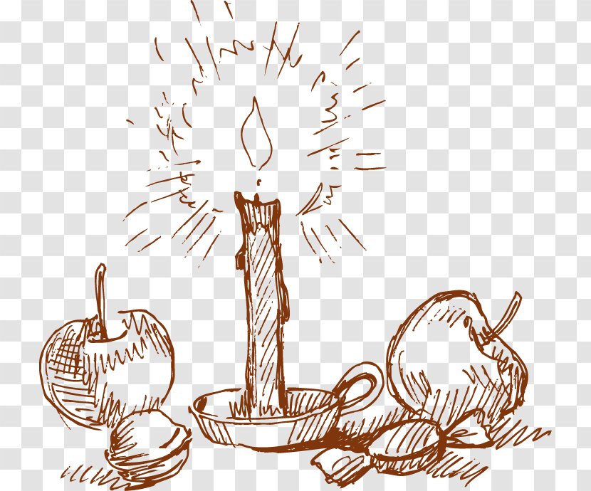 Drawing Christmas - Art - Hand Drawn Sketch Apple Candle Element Transparent PNG