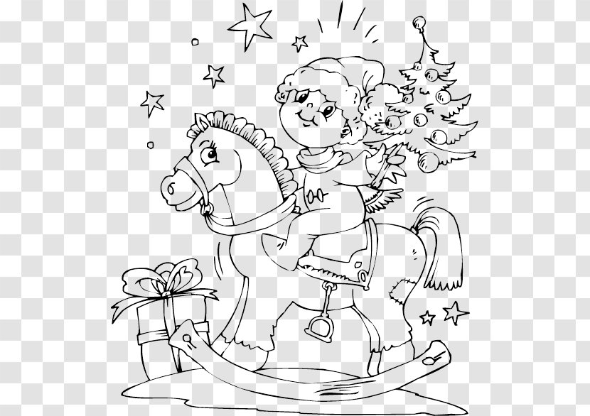 Rocking Horse Coloring Book Christmas Santa Claus - Tree Transparent PNG