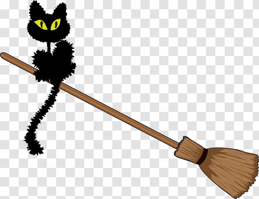 Halloween Black Cat - Witch - Broom Vector Material Transparent PNG