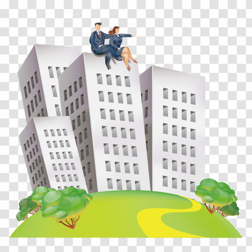 Cartoon Girlfriend Illustration - Grass - Building Sat Watching The Scenery Of Male And Female Friends Transparent PNG